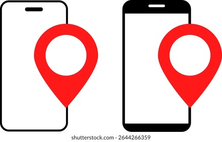 Smartphone with location icon set.  global positioning system. Map pin and icon. instant navigation service
