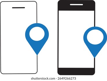 Smartphone of location icon set. phone with location design. circle blue location. direction icons collection illustration,
