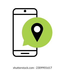 ubicación del smartphone en la ilustración del vector de icono plano
