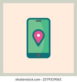 Smartphone with location pin on screen for map icon design elements or graphic projects