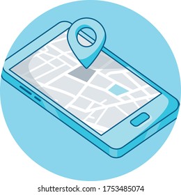 smartphone con pin localizado sobre el mapa