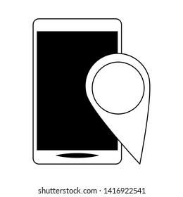 Smartphone and location pin symbols vector illustration graphic design