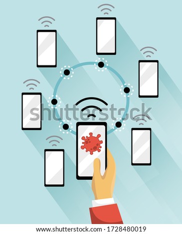 Smartphone location tracking application for people infected with the corona virus, technology and corona virus covid-19.