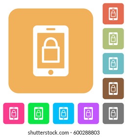 Smartphone lock flat icons on rounded square vivid color backgrounds.