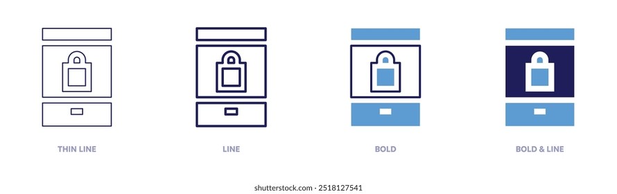 Smartphone lock icon in 4 different styles. Thin Line, Line, Bold, and Bold Line. Duotone style. Editable stroke.