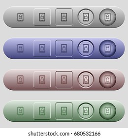 Smartphone lock icons on rounded horizontal menu bars in different colors and button styles