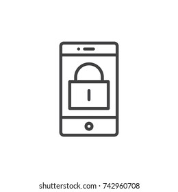 Smartphone lock line icon, outline vector sign, linear style pictogram isolated on white. Mobile phone password symbol, logo illustration. Editable stroke