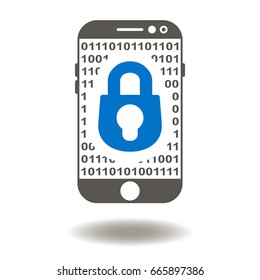 Smartphone Lock Numbers 0 1 Vector Icon. Smart phone Illustration. Mobile digital binary cyber security.