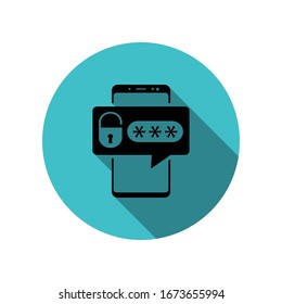 Smartphone, bloqueo, contraseña larga icono de sombra. Glifo simple, vector plano de iconos de concepto móvil para ui y ux, sitio web o aplicación móvil