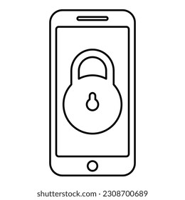Smartphone lock personal data security cyber access concept phone locked cellphone padlock use contour outline line icon black color vector illustration image thin flat style