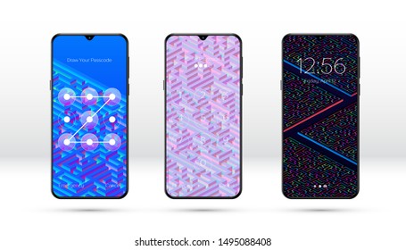 Smartphone lock screen background with abstract maze or labyrinth pattern and various password entering options