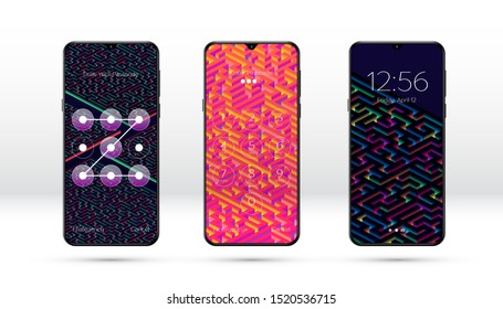 Smartphone lock screen background with abstract maze or labyrinth pattern and various password entering options