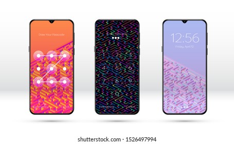 Smartphone lock screen background with abstract maze or labyrinth pattern and various password entering options