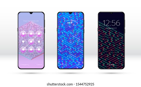 Smartphone lock screen background with abstract maze or labyrinth pattern and various password entering options