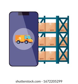smartphone with logistic service app vector illustration design