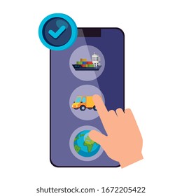 smartphone con diseño de ilustración vectorial de aplicación de servicio logístico