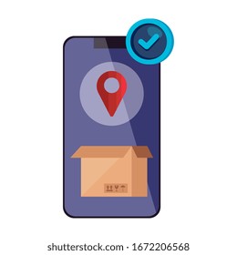 smartphone with logistic service app vector illustration design