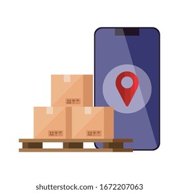 smartphone with logistic service app vector illustration design