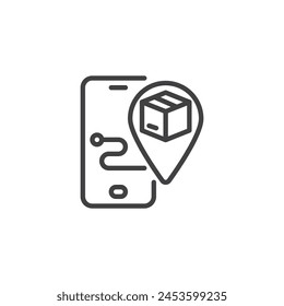 Smartphone with logistics app interface line icon. linear style sign for mobile concept and web design. Mobile application for order tracking outline vector icon. Symbol, logo illustration. 