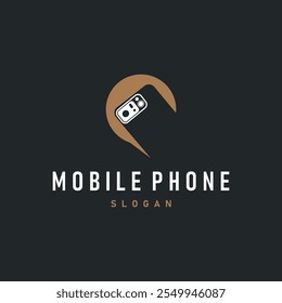 Smartphone logo communication electronic device, modern mobile phone design illustration template