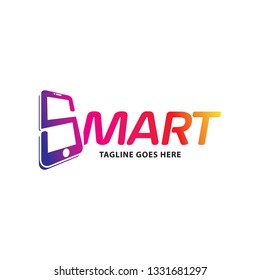 Smartphone logo design. The combination of the form of a cellphone with smart letters. Colorful logo design.