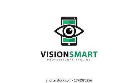 Smartphone logo design combined with eyes. vector
