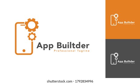 Smartphone logo design combined gear. vector