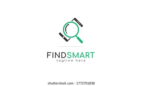 Smartphone logo design combined with a magnifying glass. vector