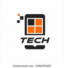 Smartphone logo design with window symbol in pixel style.