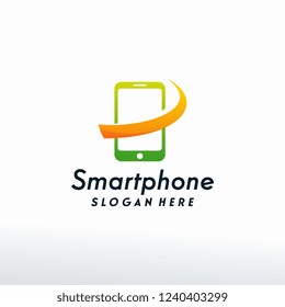 Smartphone logo designs concept vector, Phone logo designs with swoosh logo template