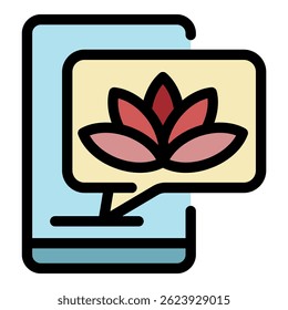 Smartphone and lotus icon. Outline smartphone and lotus vector icon color flat isolated