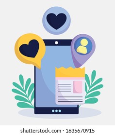 smartphone love bubble message avatar website social media vector illustration