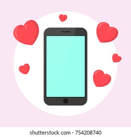 smartphone love flat design icon