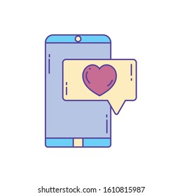 smartphone love message , phone fill and line vector illustration