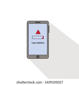 smartphone low battery flat style. vector illustration white background