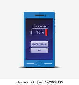 Smartphone low battery,display button low power mode or no isolated on white background vector illustration.
