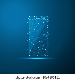 smartphone low poly illustration, polygonal space low poly with connecting dots and lines. Connection structure