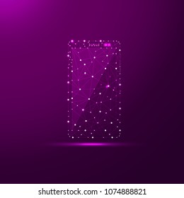 smartphone low poly illustration, polygonal space low poly with connecting dots and lines. Connection structure.