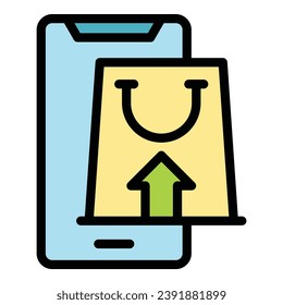Smartphone loyalty icon outline vector. Customer program. Discount member color flat