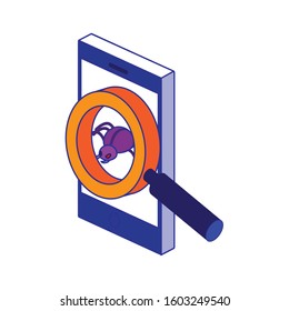 Smartphone and lupe design of Security system warning protection danger web alert and safe theme Vector illustration