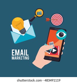 Smartphone Lupe Eye And Envelope Icon. Email Marketing Message Communication And Media Theme. Colorful Design. Vector Illustration