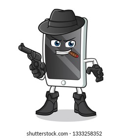 smartphone mafia mascot vector cartoon illustration