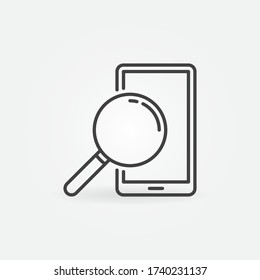 Smartphone with Magnifier linear icon - vector Smartphone Diagnostics line concept symbol