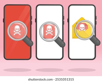 Smartphone Magnifier Skull Malicious File Email