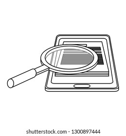 smartphone with magnifying glass black and white