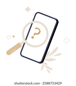 Smartphone With Magnifying Glass in Flat Vector Illustration Symbolizing Digital Search, Online Queries, and Mobile Investigation, Isolated on White Background.