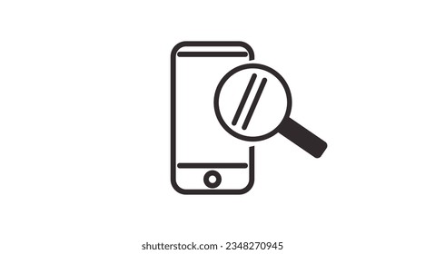 Smartphone and magnifying glass icon. Vector isolated flat editable illustration