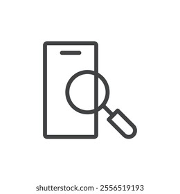 Smartphone with a magnifying glass icon Vector logo outline