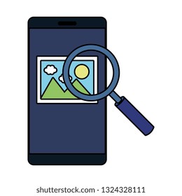 smartphone with magnifying glass and picture file