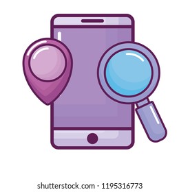 smartphone with magnifying glass and pointer